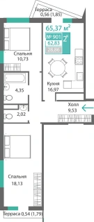 Квартира 2-комн. 62.83 кв.м