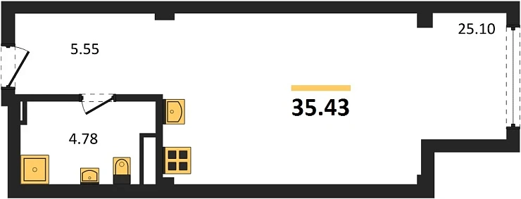 Квартира Студия 35.43 кв. м