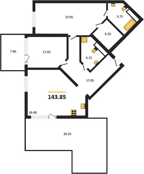 Апартаменты 2-комн. 143.85 кв. м