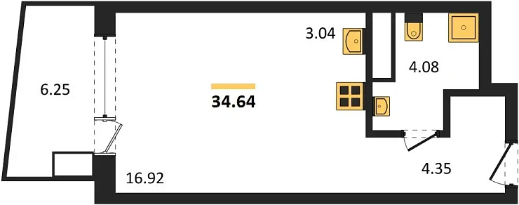 Апартаменты Студия 34.64 кв. м