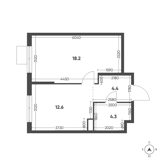 Квартира 1-комн. 39.5 кв. м
