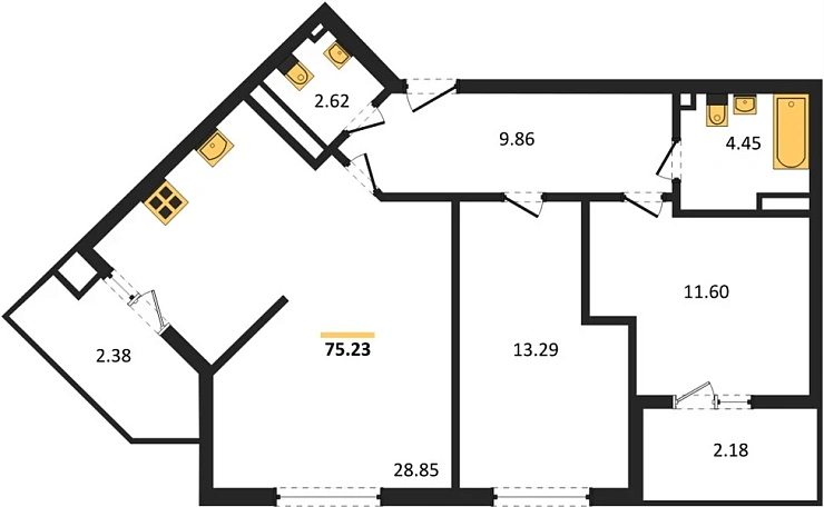 Квартира 2-комн. 70.8 кв. м