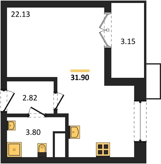 Квартира Студия 31.9 кв. м
