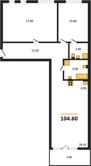 Квартира 2-комн. 104.6 кв. м