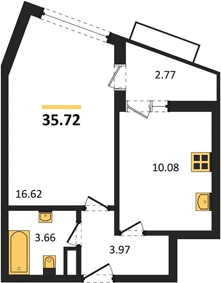 Квартира 1-комн. 35.72 кв. м