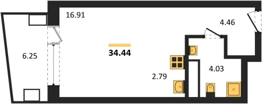 Апартаменты Студия 34.44 кв. м