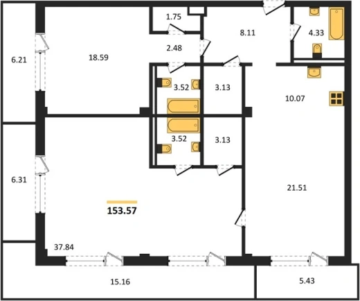 Апартаменты 3-комн. 153.57 кв. м