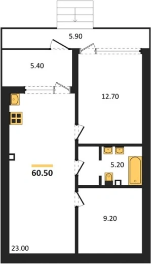 Апартаменты 2-комн. 60.5 кв. м