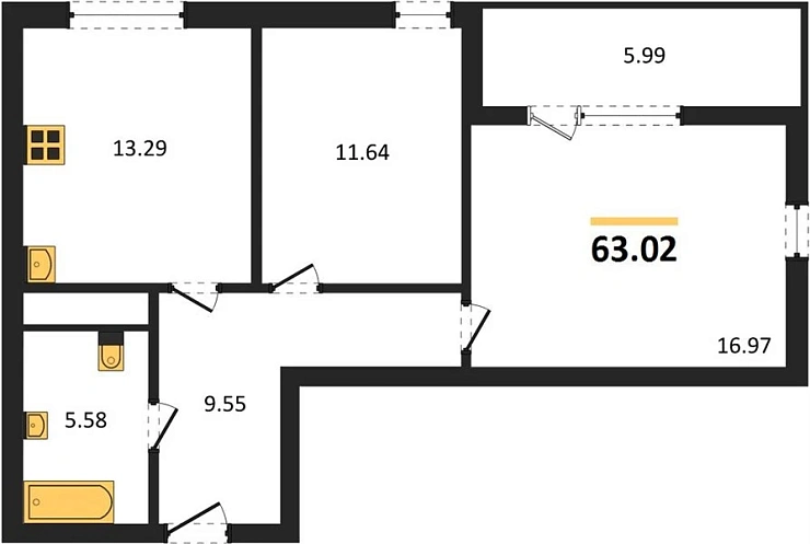 Квартира 2-комн. 63.02 кв. м