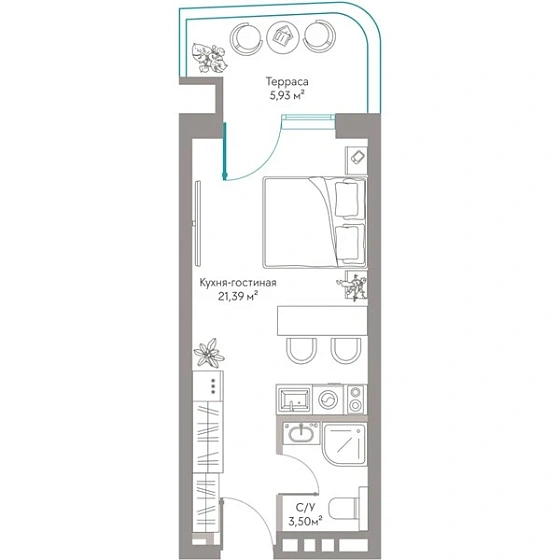 Квартира Студия 30.82 кв. м