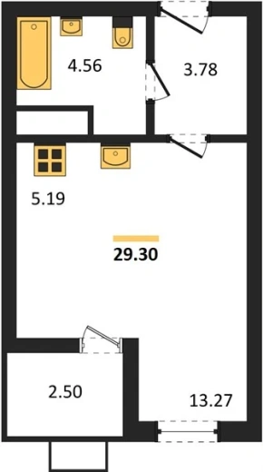 Квартира Студия 29.3 кв. м