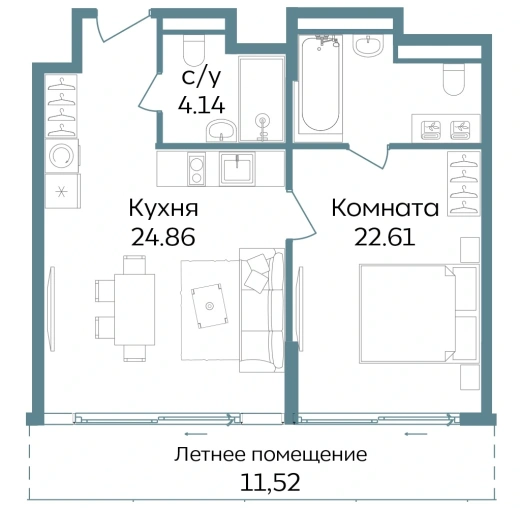 Апартаменты 2-комн. 63.13 кв. м