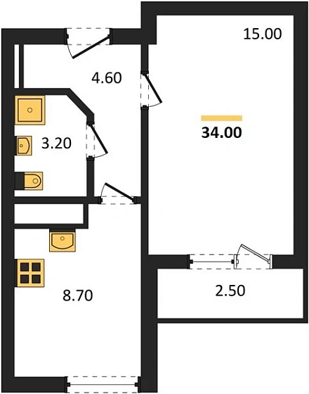 Квартира 1-комн. 34 кв. м