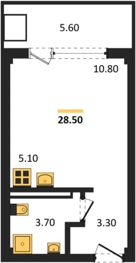 Апартаменты Студия 28.5 кв. м