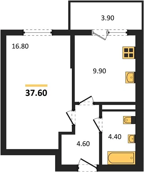 Квартира 1-комн. 37.6 кв. м