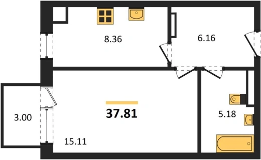 Квартира 1-комн. 37.9 кв. м