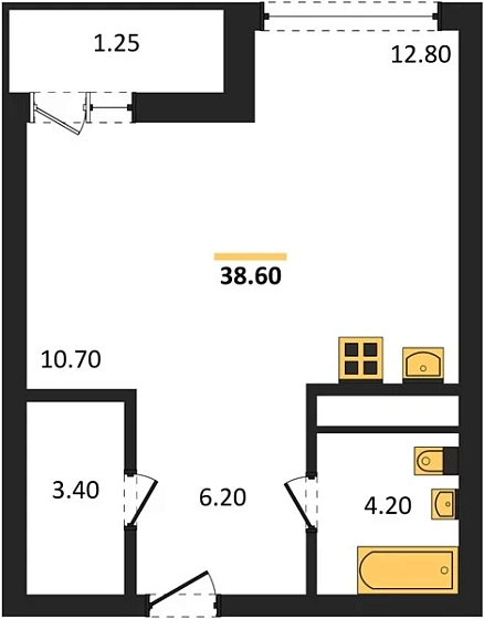 Квартира Студия 38.6 кв. м
