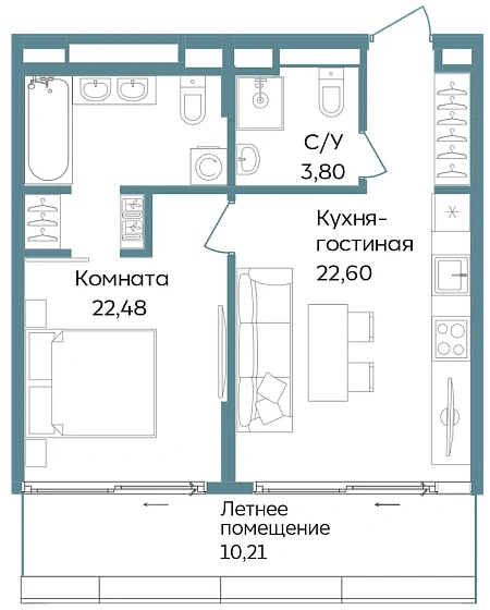 Апартаменты 2-комн. 59.09 кв. м