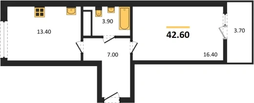 Квартира 1-комн. 42.6 кв. м