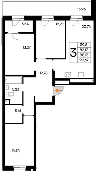 Квартира 3-комн. 99.67 кв. м