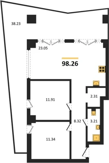 Апартаменты 2-комн. 98.26 кв. м