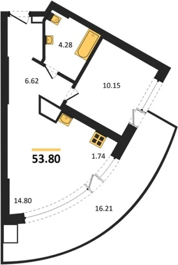 Апартаменты 1-комн. 53.8 кв. м