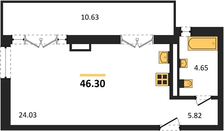Квартира 1-комн. 46.3 кв. м