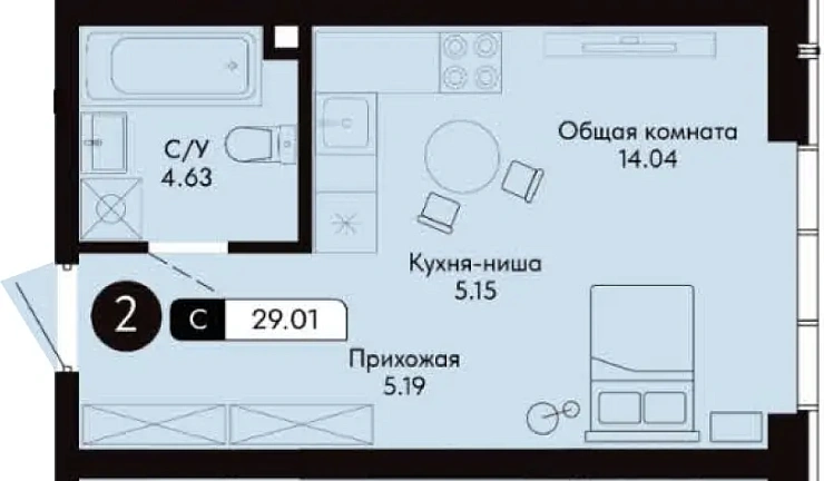 Квартира Студия 29.01 кв. м