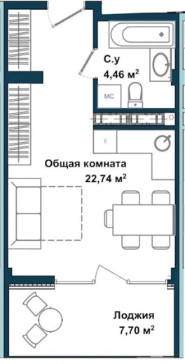 Апартаменты Студия 34.2 кв. м