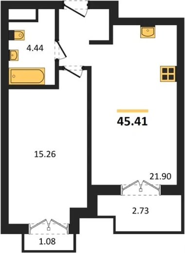 Квартира 1-комн. 45.41 кв. м