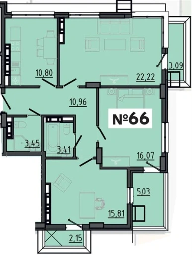 Квартира 3-комн. 85.8 кв. м