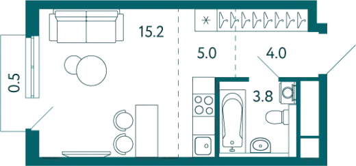 Квартира Студия 28.5 кв.м