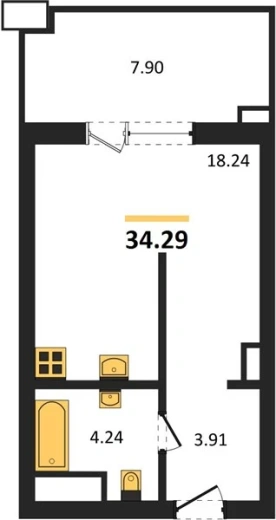 Апартаменты Студия 34.29 кв. м