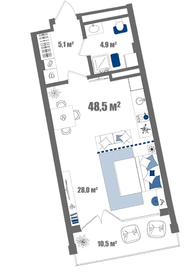 Апартаменты Студия 48.5 кв. м