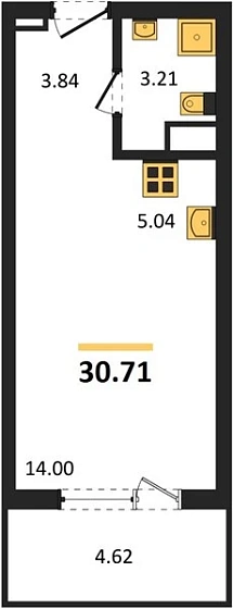 Апартаменты Студия 30.71 кв. м