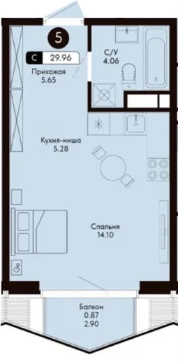 Квартира Студия 29.96 кв. м