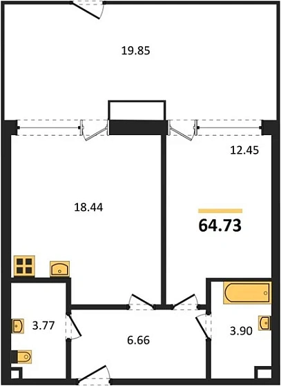 Апартаменты 1-комн. 64.73 кв. м