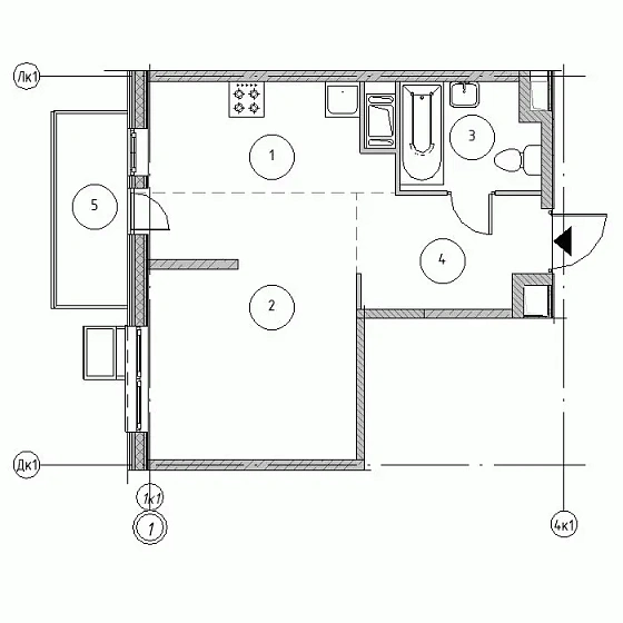 Квартира 1-комн. 34.3 кв. м