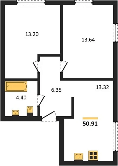 Квартира 2-комн. 50.91 кв. м