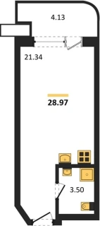 Апартаменты Студия 28.97 кв. м