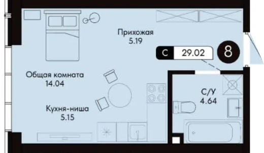 Квартира Студия 29.02 кв. м