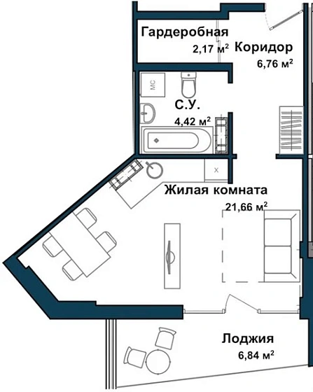 Апартаменты Студия 40.9 кв. м