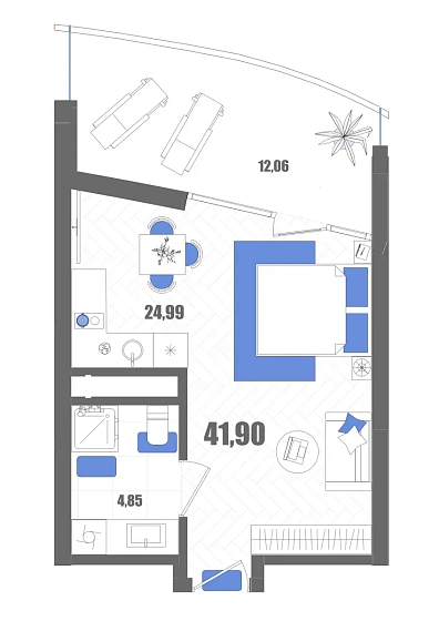 Апартаменты Студия 41.9 кв. м