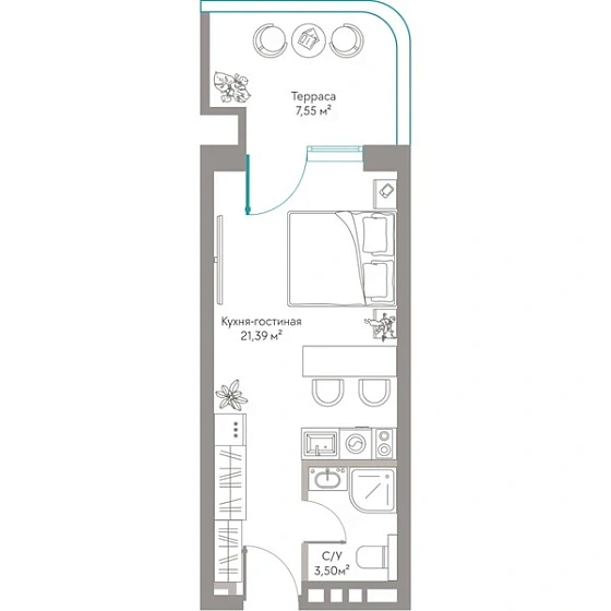 Квартира Студия 32.44 кв. м