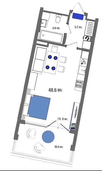 Апартаменты Студия 48.6 кв. м