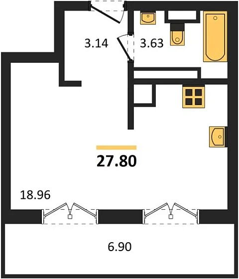 Квартира Студия 27.8 кв. м