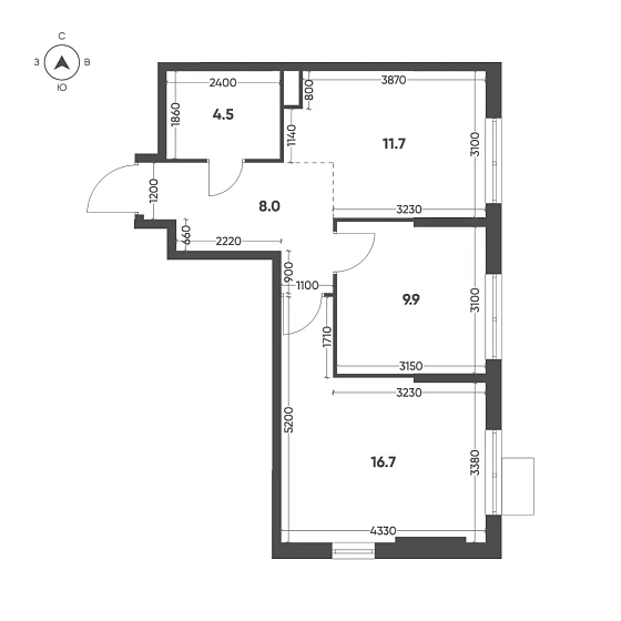 Квартира 2-комн. 50.8 кв. м
