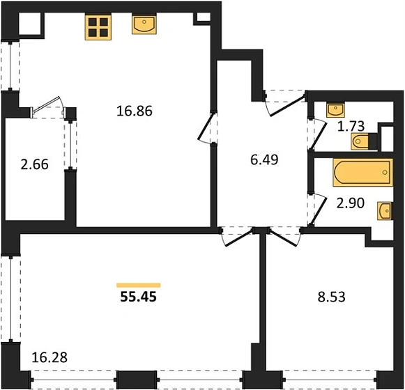 Квартира 2-комн. 55.45 кв. м