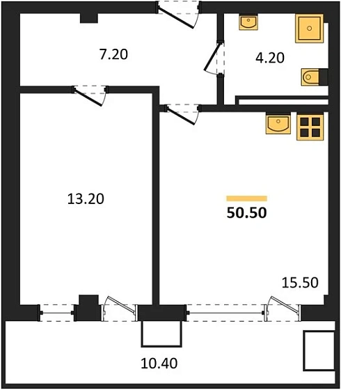 Апартаменты 1-комн. 50.5 кв. м