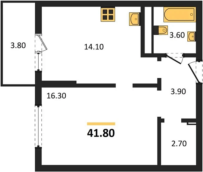 Квартира 1-комн. 41.8 кв. м